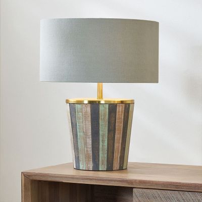 Distressed Mutli Coloured Wood and Brass Metal Table Lamp