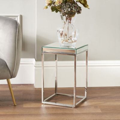 Elysee Mirrored Glass and Silver Metal Small Square Side Table 