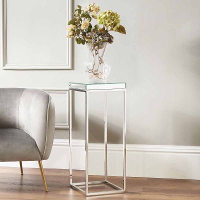 Elysee Mirrored Glass and Silver Metal Square Side Table 
