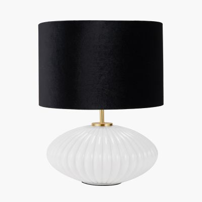 Emilia White Ribbed Glass & Gold Metal Oval Table Lamp - Base Only