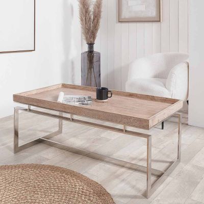 Evelyn Antique Mango Wood and Silver Metal Coffee Table