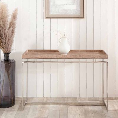 Evelyn Antique Mango Wood and Silver Metal Console Table