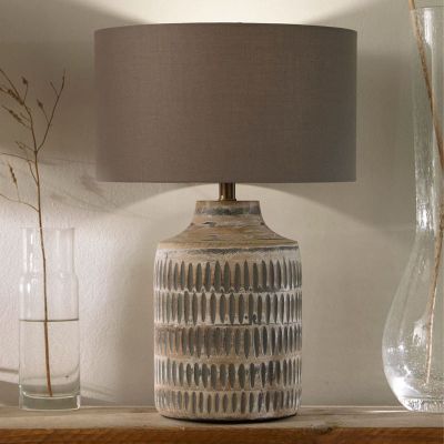 Galle Grey Wash Wood Textured Table Lamp - Base Only