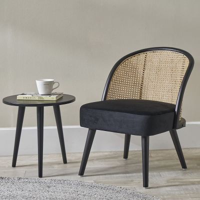 Genoa Black Velvet and Natural French Cane Chair