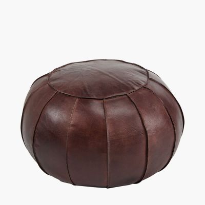 Giona Mahogany Leather Round Pouffe