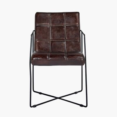 Graziano Mahogany Leather and Iron Arm Chair