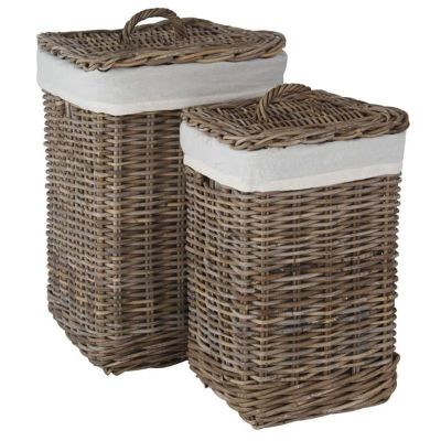 Grey Kubu Set of 2 Square Lined Linen Baskets