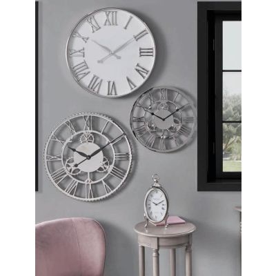 Haigh and Co Silver and White Metal Round Wall Clock