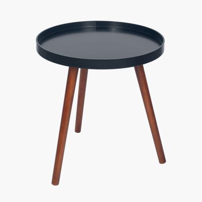 Halston Black MDF and Brown Pine Wood Round Table