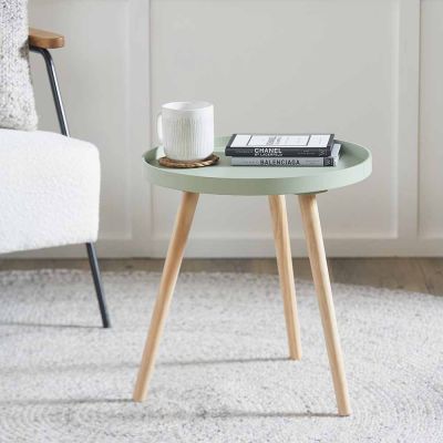 Halston Sage Green MDF and Natural Pine Wood Round Table
