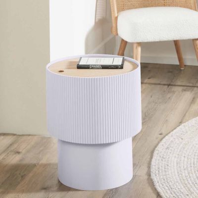 Harlow Blush MDF and Natural Pine Wood Ribbed Round Storage Table