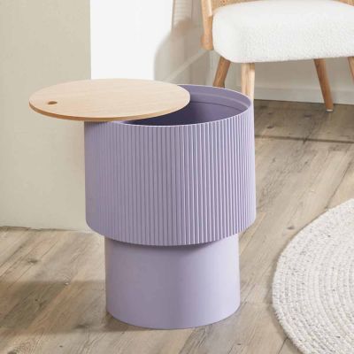 Harlow Lilac MDF and Natural Pine Wood Ribbed Round Storage Table