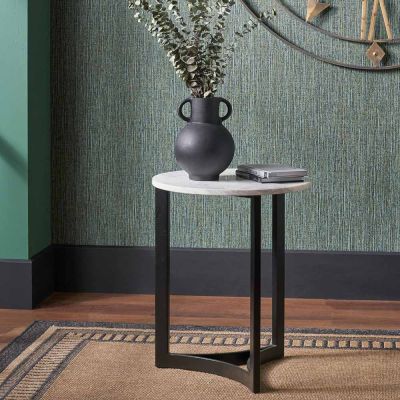 Hendrick White Marble and Black Metal Side Table 