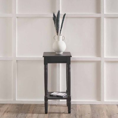 Heritage Black Pine Wood Accent Table with Shelf