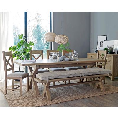 Hodson 2.0m Cross Leg Dining Table W/Bench & Chairs