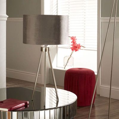 Houston Brushed Silver Metal Tripod Table Lamp