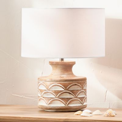 Kingsbury White Wash Carved Wood Table Lamp - Base Only