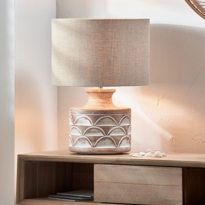 Kingsbury White Wash Large Carved Wood Table Lamp - Base Only