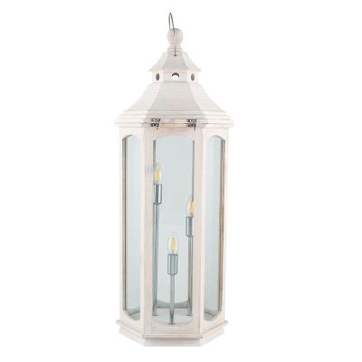 Large Industrial 3 Light White Wood Grey Floor Lamp Lantern