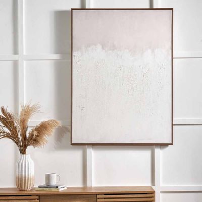 Large Natural and White Abstract Canvas with Natural Frame