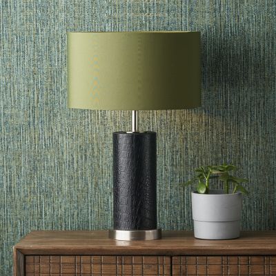 Laurence Black Croc Leather and Silver Cylindrical Table Lamp - Base Only