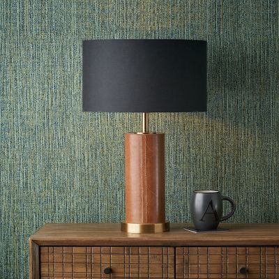 Laurence Tan Leather and Brass Cylindrical Table Lamp - Base Only