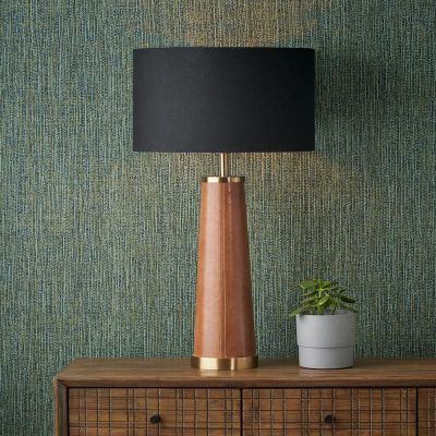 Laurence Tan Leather and Brass Table Lamp - Base Only