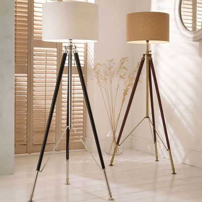 Ledbury Tan Leather and Antique Brass Tripod Floor Lamp - Base Only