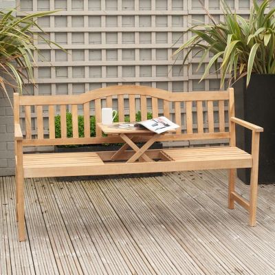 Light Teak Acacia Wood Bench with Pop Up Table