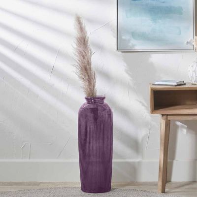 Lilac Recycled Glass Tall Ribbed Vase