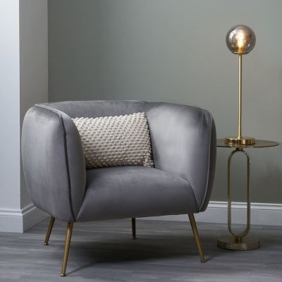 Luca Dove Grey Velvet Chair with Gold Legs