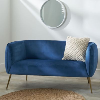 Luca Sapphire Blue Velvet Sofa with Gold Legs