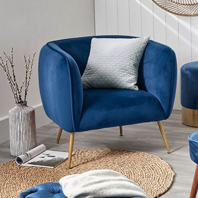 Lucca Sapphire Blue Velvet Chair with Gold Legs