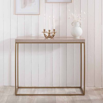 Madison Beige Granite and Burnished Gold Metal Console Table 