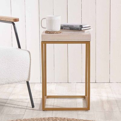 Madison Beige Granite and Burnished Gold Metal Square Side Table 