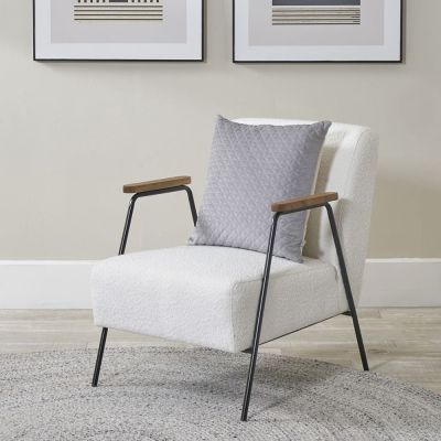 Matera Boucle Chair With Black Legs and Wooden Arms