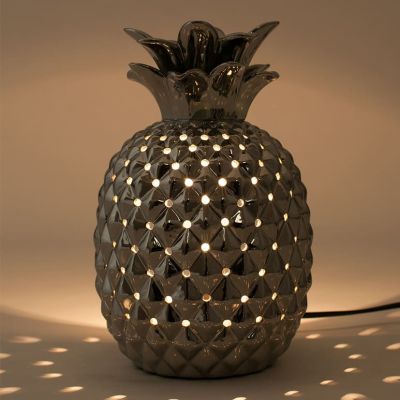 Metallic Silver Ceramic Pineapple Table Lamp