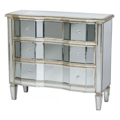 Mirrored Antique Curvy Front Silver Wooden Chest