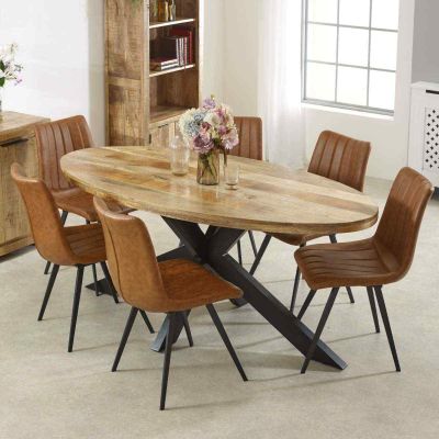 Murray Solid Wood & Metal Oval Dining Table 6-8 Seater