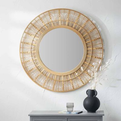 Natural Bamboo Frame Round Wall Mirror