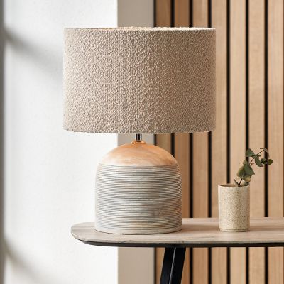 Nelu Grey Engraved Wood Dome Table Lamp - Base Only