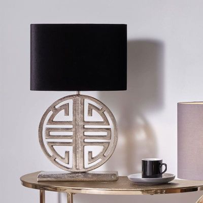 Orla Shiny Silver Metal Statement Circle Table Lamp - Base Only