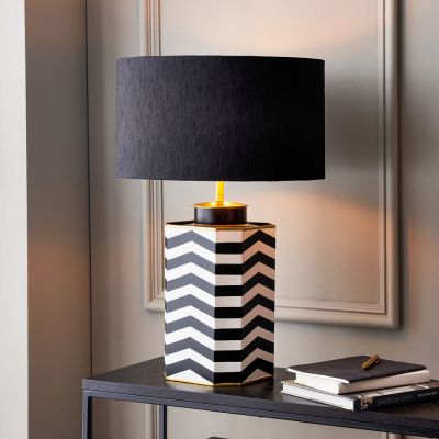 Oskar Black and White Chevron Hand Painted Metal Table Lamp - Base Only