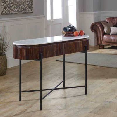 Otis Mango Wood Console Table With Marble Top And Metal Legs