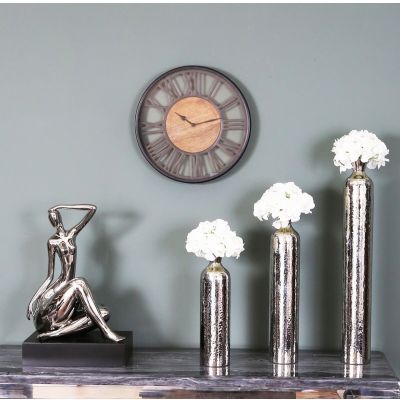 Pearl Round 40cm Black and Natural Wood Wall Clock