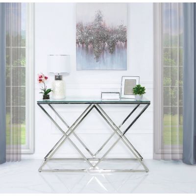 Pearl Stainless Steel and Glass Console Table