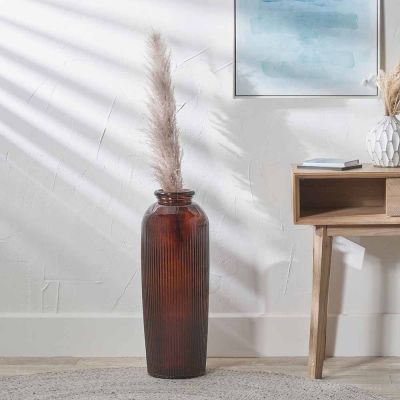 Pecan Brown Recycled Glass Tall Ribbed Vase