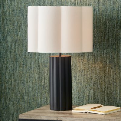 Petula Black Metal Scallop Table Lamp with Bloom 45cm White Handloom Scalloped Cylinder Shade