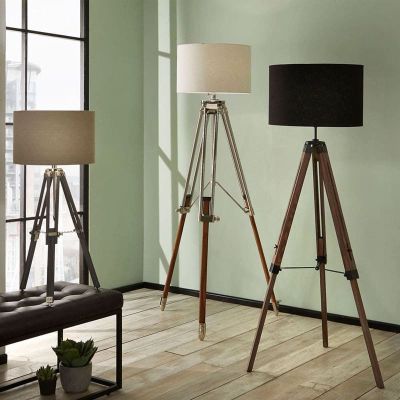Port Nickel and Wood Tripod Floor Lamp - Base Only