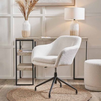 Rosolini Boucle Swivel Rise and Fall Chair with Black Legs